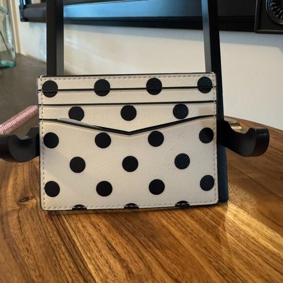 Kate Spade Polka Dot Slim Card Holder — Black & White Saffiano - Picture 2 of 4